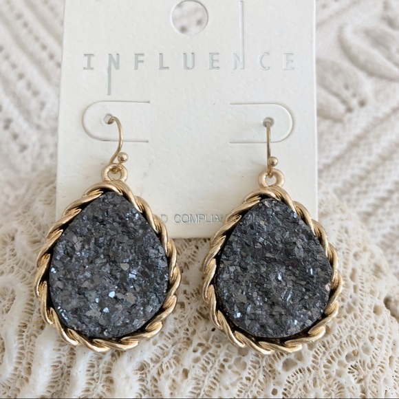 3/$15 Stunning Charcoal Tear-Drop Druzy Earrings - Picture 4 of 5
